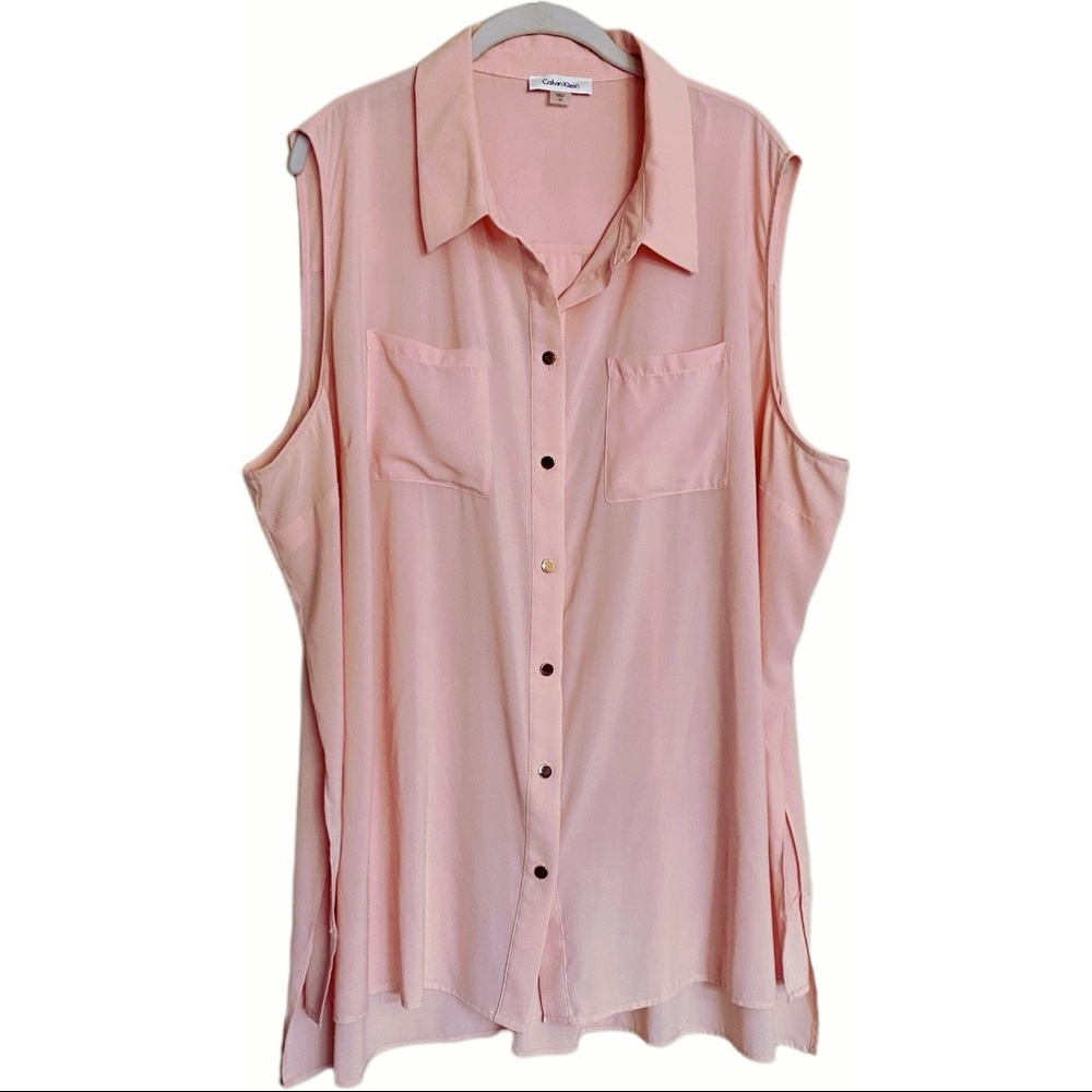 Calvin Klein Blush Pink Sleeveless Button-Front Blouse